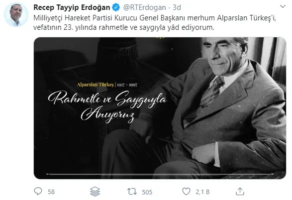 Son dakika: Başkan Erdoğan'dan Alparslan Türkeş paylaşımı - 1