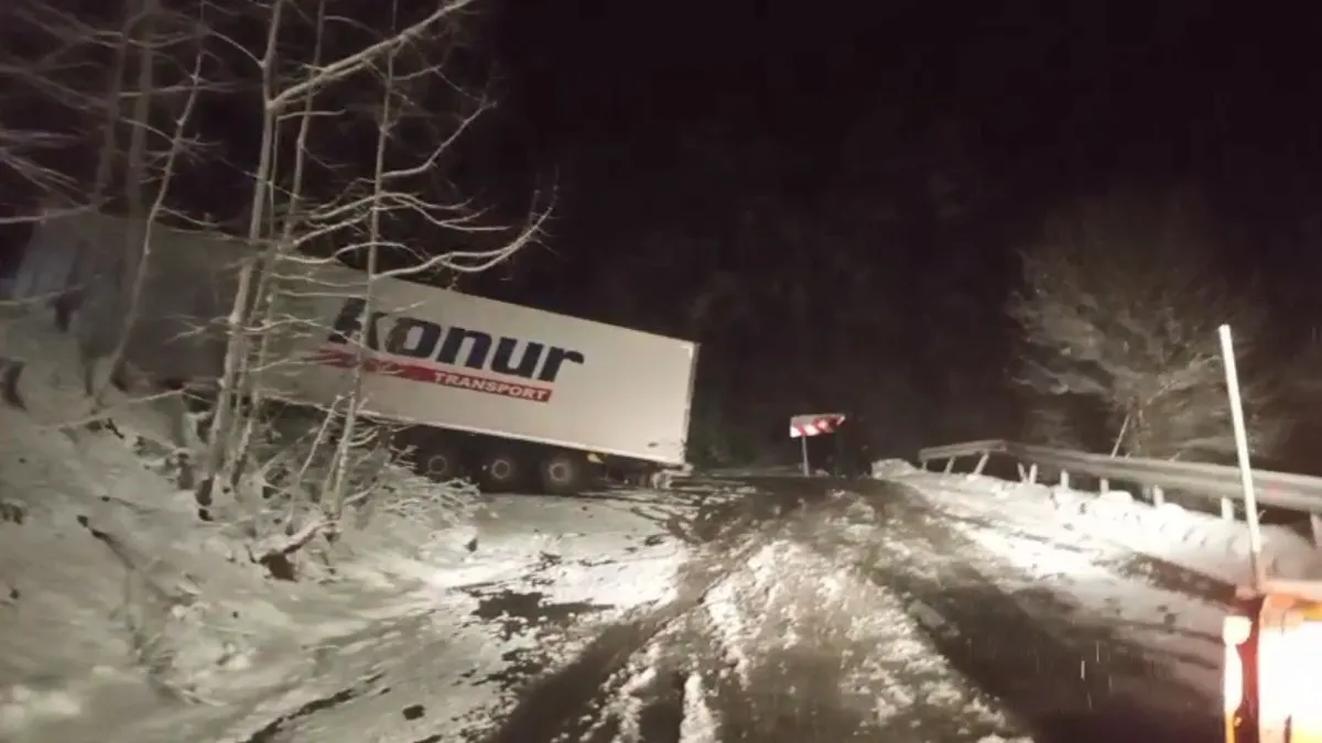 Ardahan-Artvin karayolunda kayan tır yolu kapattı