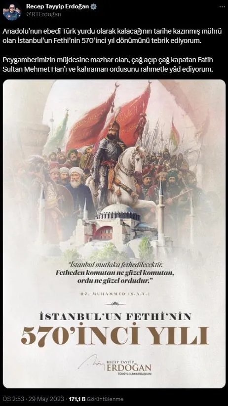 Başkan Erdoğan’dan İstanbul’un fethi ile ilgili flaş mesaj: Tarihe kazınmış mühür...