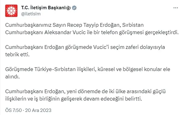 Başkan Erdoğan Sırbistan Cumhurbaşkanı Vucic ve Mısır Cumhurbaşkanı Sisi ile görüştü