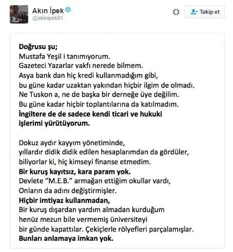 Akın İpek'ten yeni FETÖ açıklaması - 1