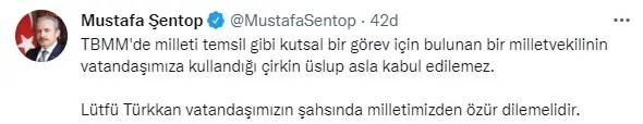 TBMM Başkanı Mustafa Şentop’tan İYİ Partili Lütfü Türkkan’a özür dileme çağrısı