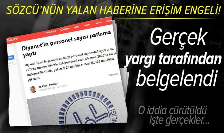 Sözcü Gazetesi’nin “Diyanet’in personel sayısı patlama yaptı” başlıklı yalan haberine erişim engeli