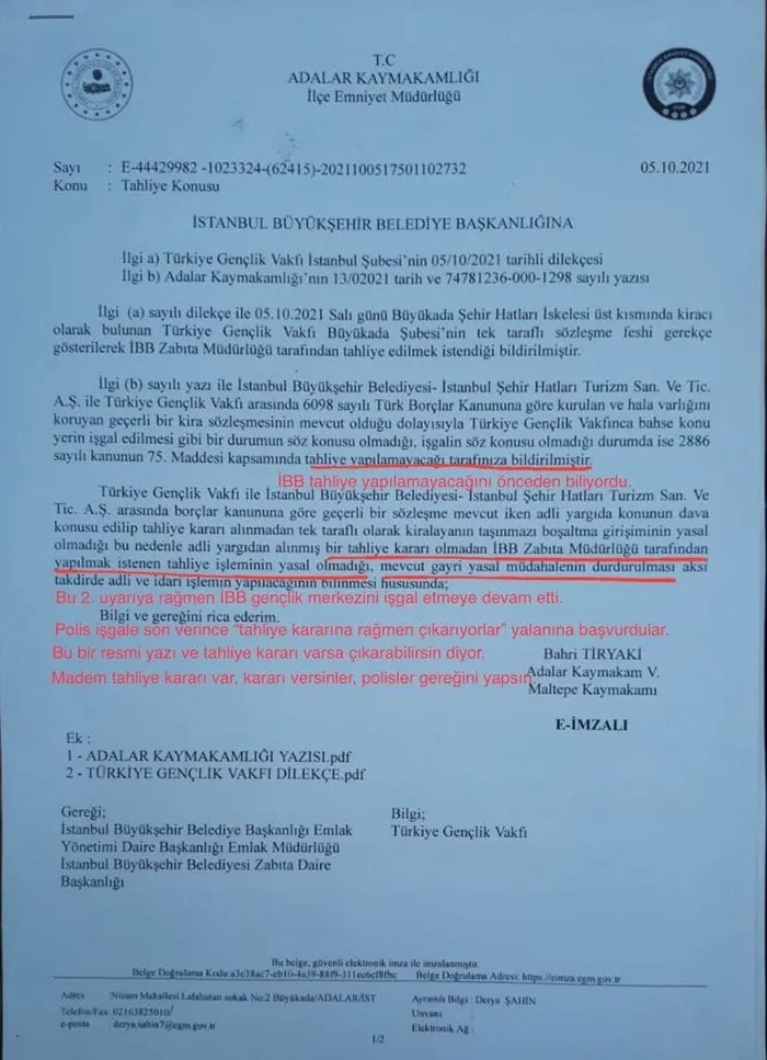 TÜGVA için tahliye kararının olmadığı belgelendi! İBB, Kaymakam Bahri Tiryaki’nin resmi yazısına rağmen....