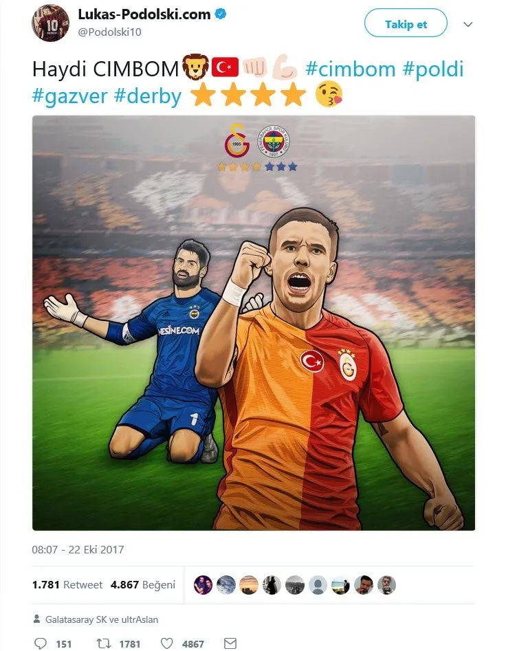 Podolski'nin Volkan Demirel'li derbi paylaşımı - 1