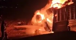 Mardin’de devrilen TIR alev aldı! 1 ölü