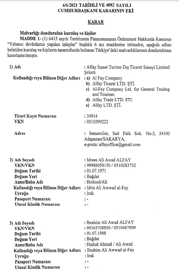 Son dakika: Karar Resmi Gazete’de! O kişilerin Türkiye’deki malvarlıkları donduruldu