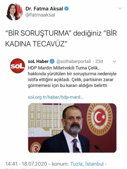 AK Parti’nin kadın milletvekillerinden tecavüz skandalına sessiz kalan HDP’li vekillere tepki