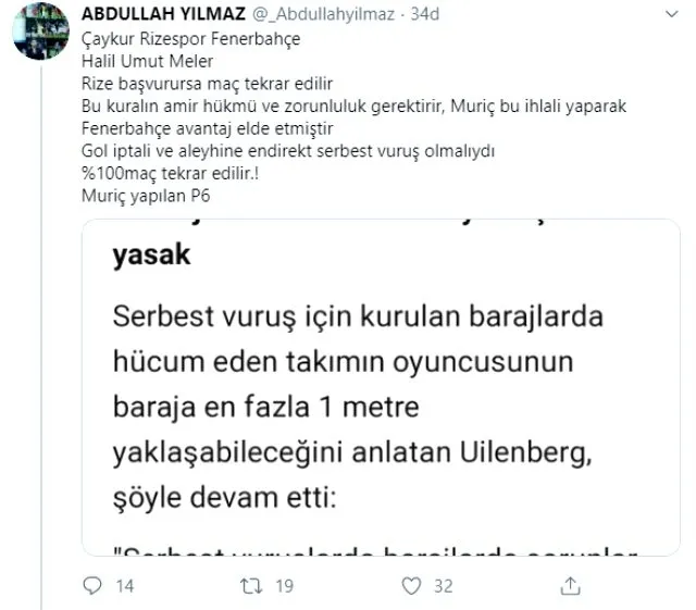 Çaykur Rizespor - Fenerbahçe maçı yeniden oynanmalı iddiası - 1