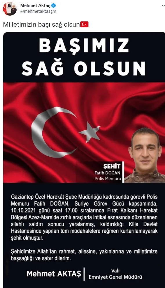 SON DAKİKA | İçişleri Bakanlığı: Fırat Kalkanı bölgesinde Özel Harekat Polisi Cihat Şahin ve Fatih Doğan şehit oldu - 5