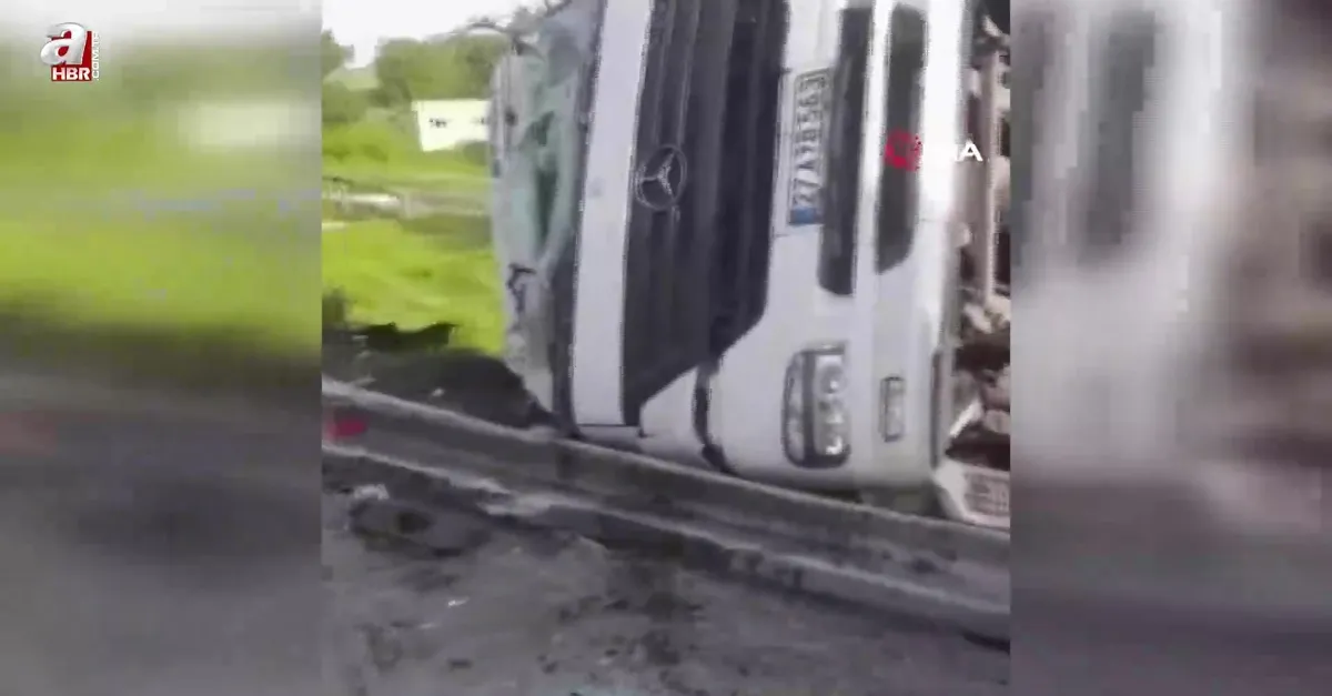 Tır şarampole devrildi, sürücüsü yaralandı