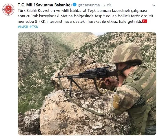 Kuzey Irak’a hava harekatı: 8 terörist etkisiz hale getirildi