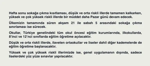 Hafta sonu kısıtlamaları o illerde kaldırıldı! Kafe ve restoranlar açılıyor! Yüz yüze eğitime kademeli geçiş... Başkan Erdoğan duyurdu
