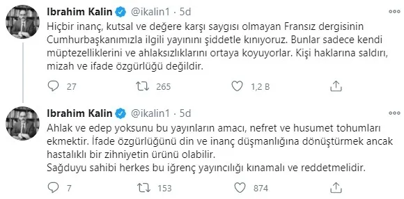 İletişim Başkanı Fahrettin Altun’dan Charlie Hebdo dergisine kınama