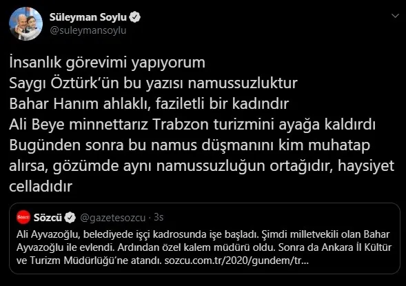 Bakan Soylu’dan Sözcü yazarı Saygı Öztürk’e sert tepki: Bu yazı namussuzluktur - 3