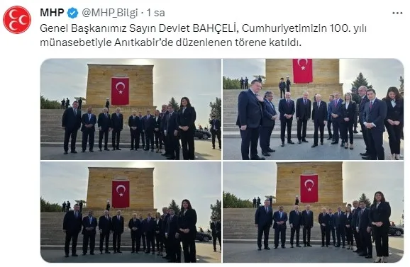 MHP lideri Devlet Bahçeli’den Cumhuriyet’in 100. yıl dönümü mesajı