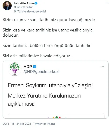 Son dakika: HDP'den sözde soykırım ile ilgili skandal bildiri! İletişim Başkanı Fahrettin Altun: İttifak içinde olduğunuz partiler ne yapacak? - 2