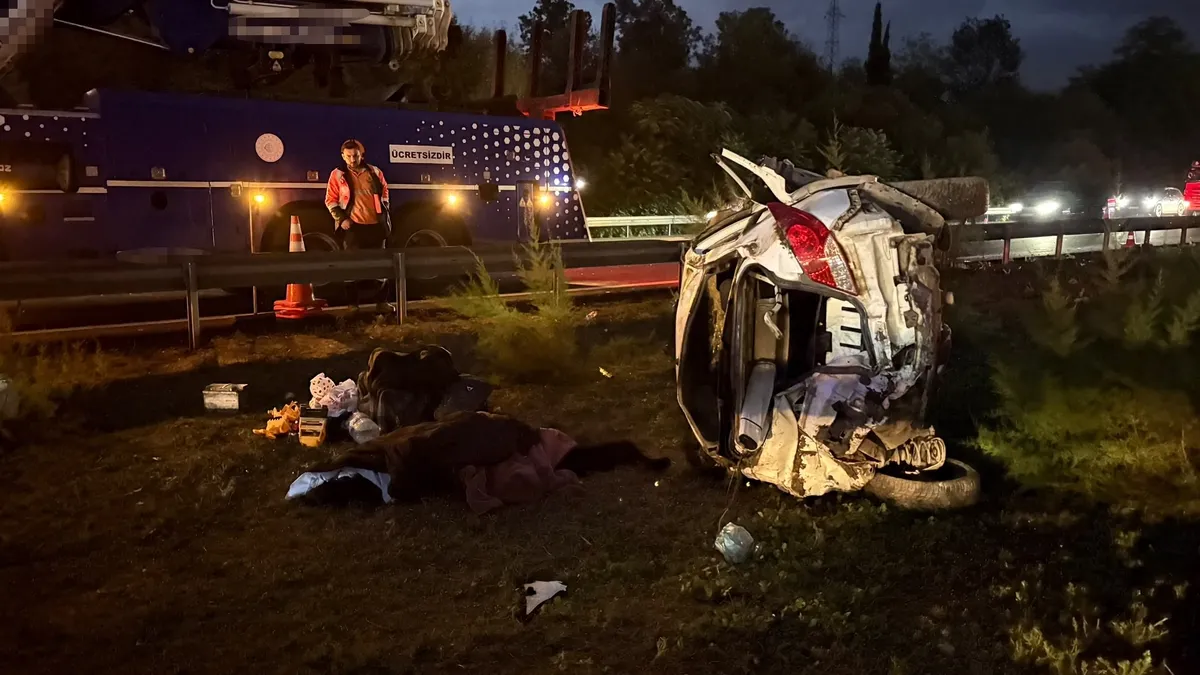 Sakarya Hendek'te otomobil refüje devrildi!