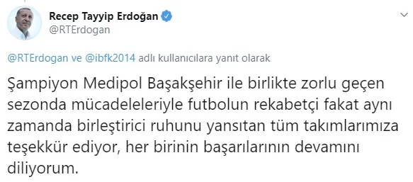 Son dakika: Başkan Erdoğan'dan Başakşehir'e tebrik mesajı - 2