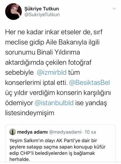 Sanatçı Şükriye Tutkun, CHP’li belediyelerin kendisine yönelik ambargosunun gerekçelerini açıkladı