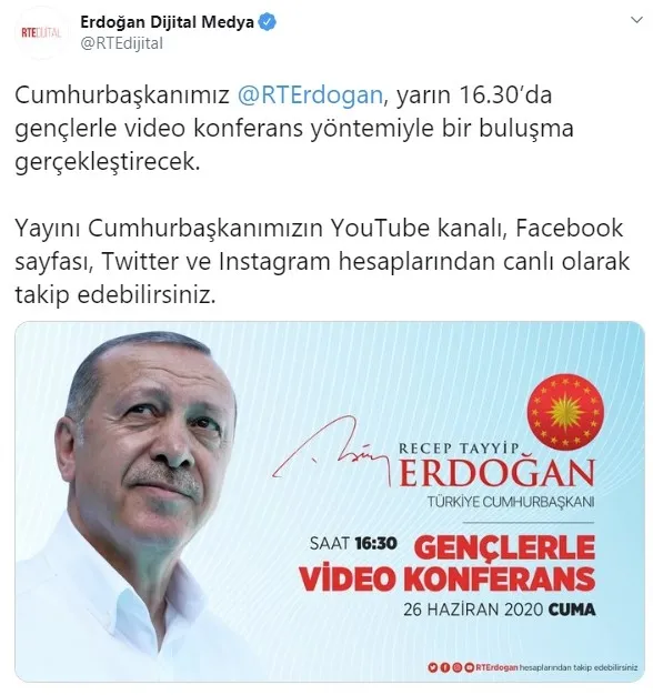 Son dakika: Başkan Erdoğan sosyal medya hesaplarından gençlerle video konferans buluşması gerçekleştirecek - 1