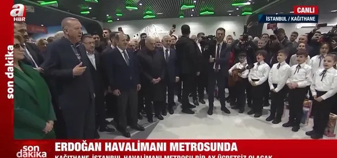 Kağıthane-İstanbul Havalimanı Metrosu açılışında Başkan Erdoğan’a çifte sürpriz! Çocuk korosu ve portresi beğeni topladı