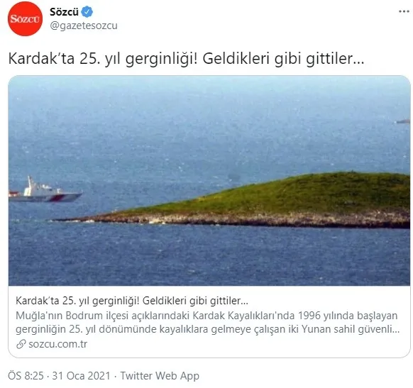 Sözcü Gazetesi’nin Kardak Kayalıkları yalanına sert tepki
