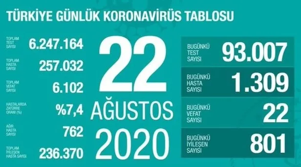 24 Ağustos korona tablosu: Türkiye'de corona virüsü vaka sayısı kaç oldu? Koronadan kaç kişi öldü? - 3