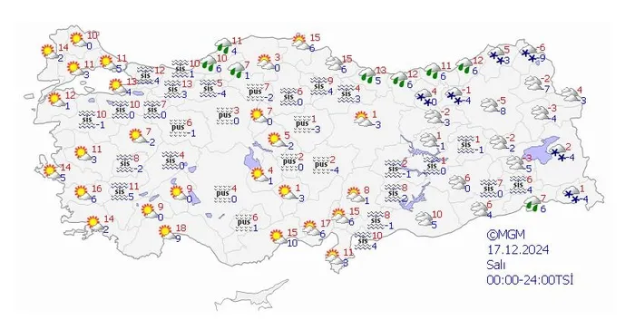 17 Aralık Salı hava tahmin raporu