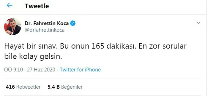 Sağlık Bakanı Fahrettin Koca'dan YKS'ye girecek öğrencilere mesaj: En zor sorular bile kolay gelsin - 1