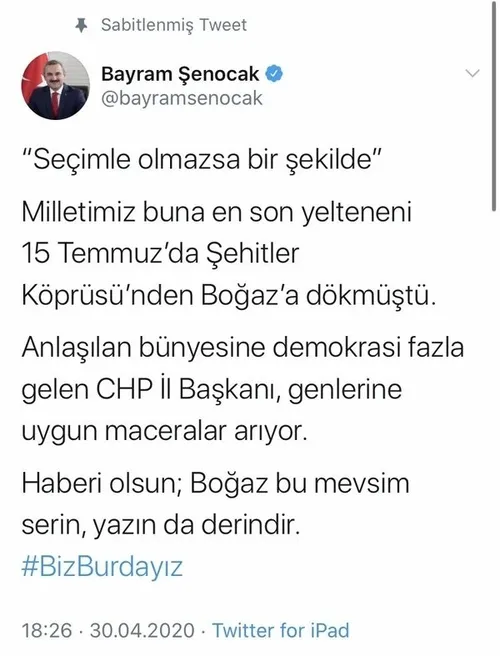 AK Partili Bayram Şenocak’tan darbe imasında bulunan CHP’li Canan Kaftancıoğlu’na sert eleştiri: Şahindi, güvercine döndü