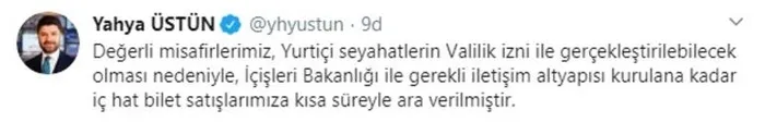 Son dakika: THY'den iç hat bilet satışlarına ara! Seyahatler valilik izniyle gerçekleştirilecek - 1