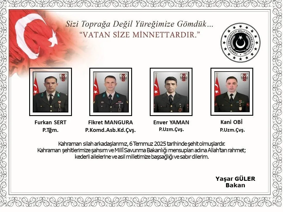 4 ŞEHİDİN DAHA KİMLİKLERİ BELLİ OLDU
