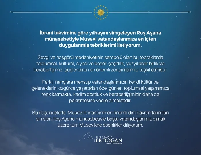 Son dakika: Başkan Erdoğan'dan Roş Aşana Bayramı mesajı - 1