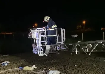 Atık döküm alanında mahsur kalan koyunu itfaiye kurtardı