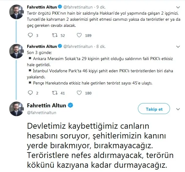 Cumhurbaşkanlığından terörle mücadele mesajı