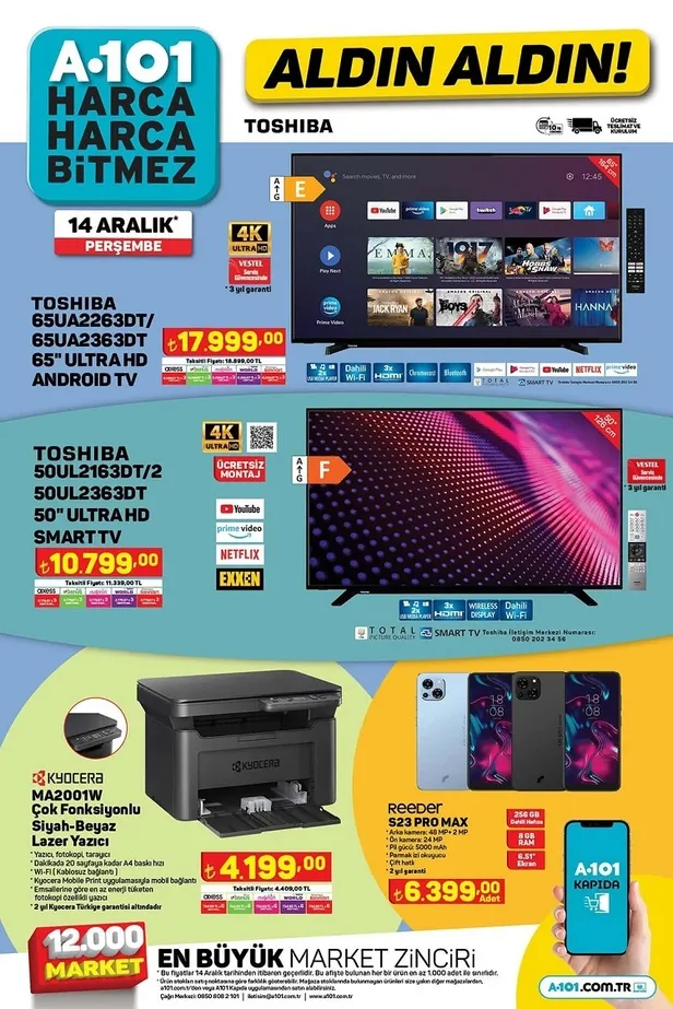 A101 16 Aralık aktüel indirim kataloğu yayınlandı! A101’e 125 CC Benzinli Motosiklet, Toshiba smart TV, Duvar Tipi Isıtıcı ve daha fazlası satışta