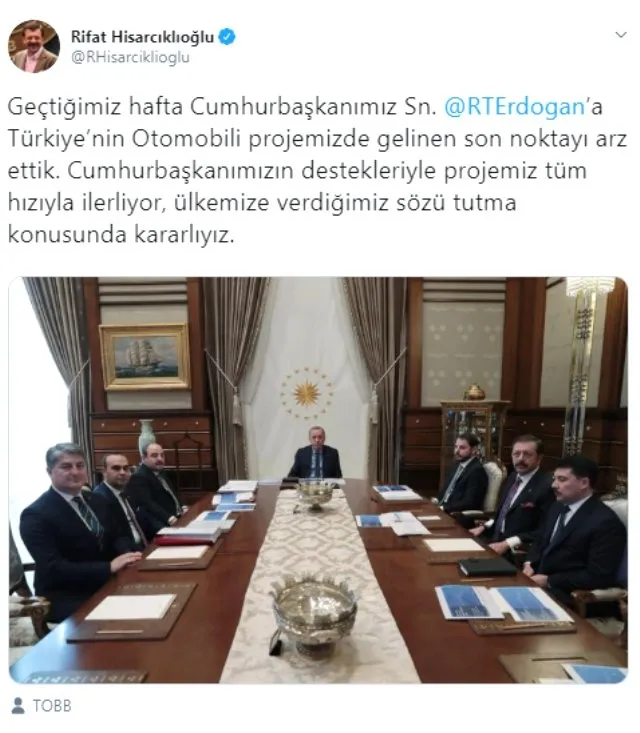 TOBB, yerli otomobilin projesiyle ilgili Başkan Erdoğan’a sunum yaptı