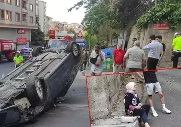 Şişli'de takla atan otomobilden yara almadan kurtuldu