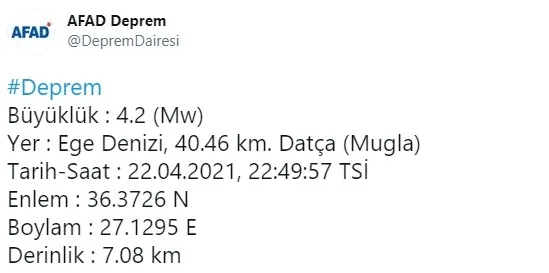 SON DAKİKA DEPREM HABERİ | Muğla'nın Datça ilçesinde 4,2'lik deprem (2021 son depremler) - 1