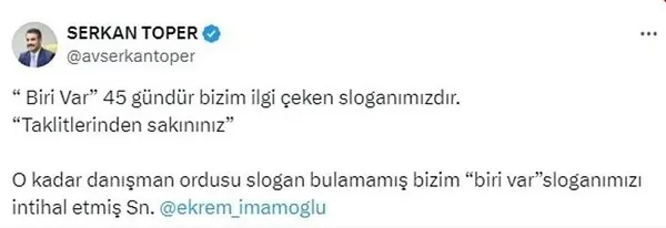 ekrem-imamoglunun-sarkisi-da-calinti-cikti-skandali-cumhur-ittifaki-adayi-serkan-toper-paylasti-1708876118870.jpeg Ekrem İmamoğlu’ndan bir skandal daha! Seçim şarkısı çalıntı çıktı | Cumhur İttifakı adayından İmamoğlu'na bombardıman: "Danışman ordusu slogan bulamamış" - 4