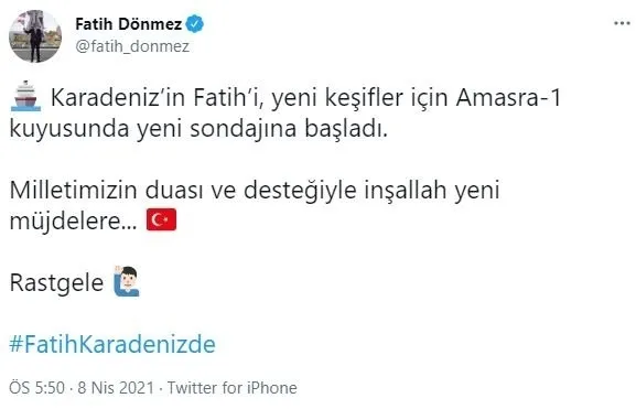 Enerji ve Tabi Kaynaklar Bakanı Dönmez duyurdu: Karadeniz’in Fatih’i yeniden sahada...