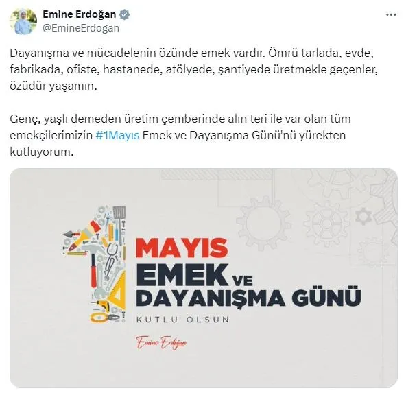 Emine Erdoğan’dan 1 Mayıs paylaşımı