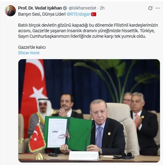 kabine-uyelerinden-sarm-el-seyh-baris-zirvesine-iliskin-paylasim-baskan-erdogan-her-daim-zulmun-karsisinda-yer-1760390576246.jpeg Çalışma ve Sosyal Güvenlik Bakanı Vedat Işıkhan, sosyal medya hesabı üzerinden yazılı bir açıklama yaptı (Ekran görüntüsü)
