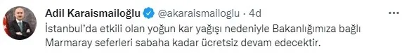 Ulaştırma ve Altyapı Bakanı Adil Karaismailoğlu: Marmaray seferleri sabaha kadar ücretsiz - 1