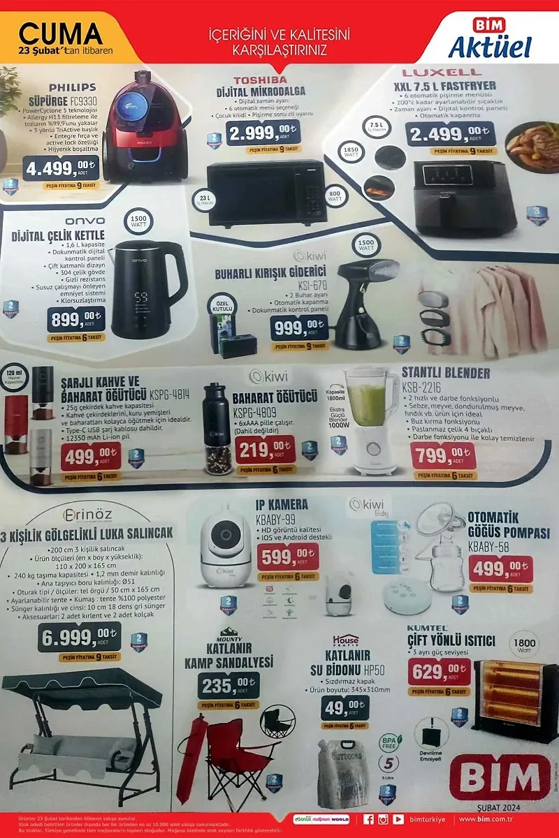 BİM 23 Şubat aktüel ürünler kataloğu yayında! BİM’e bu hafta bilgisayar, salıncak, ısıtıcı, katlanır sandalye, çelik kettle, IP kamera ucuza geliyor