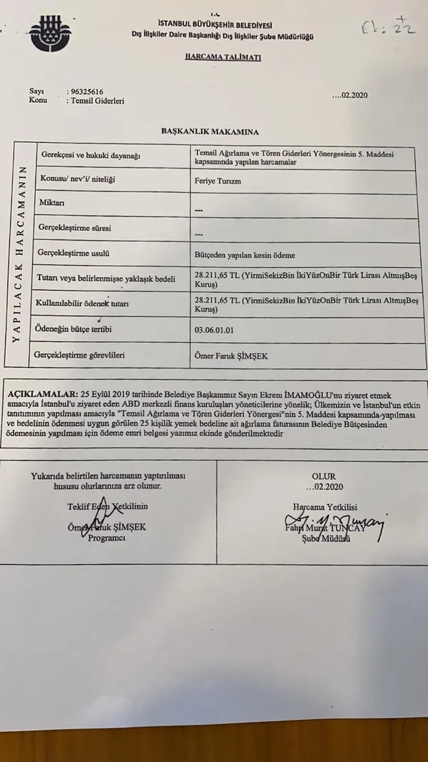 CHP'li İBB Başkanı Ekrem İmamoğlu 25 kişilik ABD’li heyete 28 bin 211 lira yemek harcaması yapmış! - 3