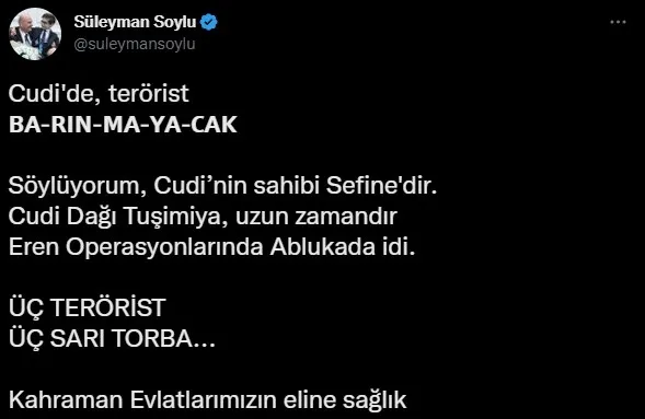 Cudi’de PKK’ya ağır darbe: Sözce sorumlu dahil 3 terörist öldürüldü