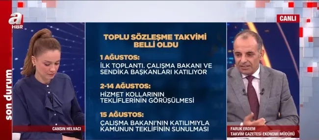 Toplu sözleşmede gözler 1 Ağustos’ta! Takvim nasıl işleyecek? Faruk Erdem canlı yayında anlattı