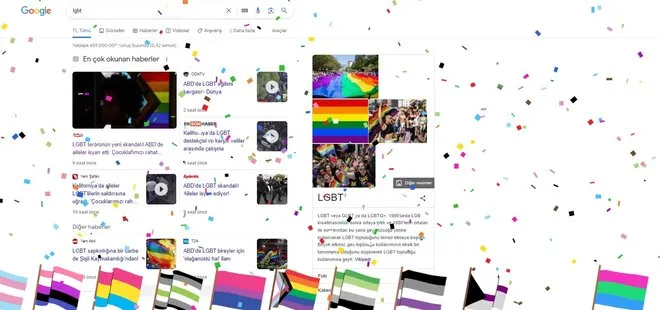 LGBT sapkınlığına bir destek de Google’dan! Konfeti ve bayraklı geçiş! Arama motoruna LGBT yazınca...